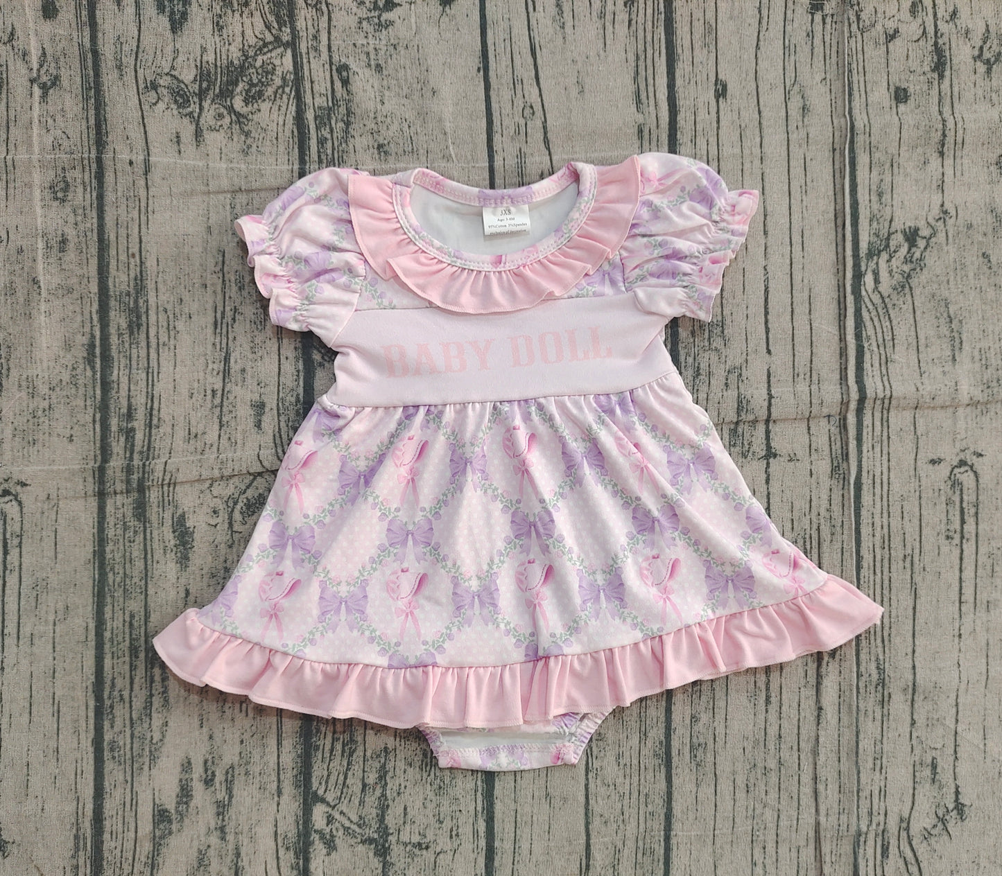 Girls Infant Short Sleeves Baby Doll Floral Bows Ruffle Romper RTS