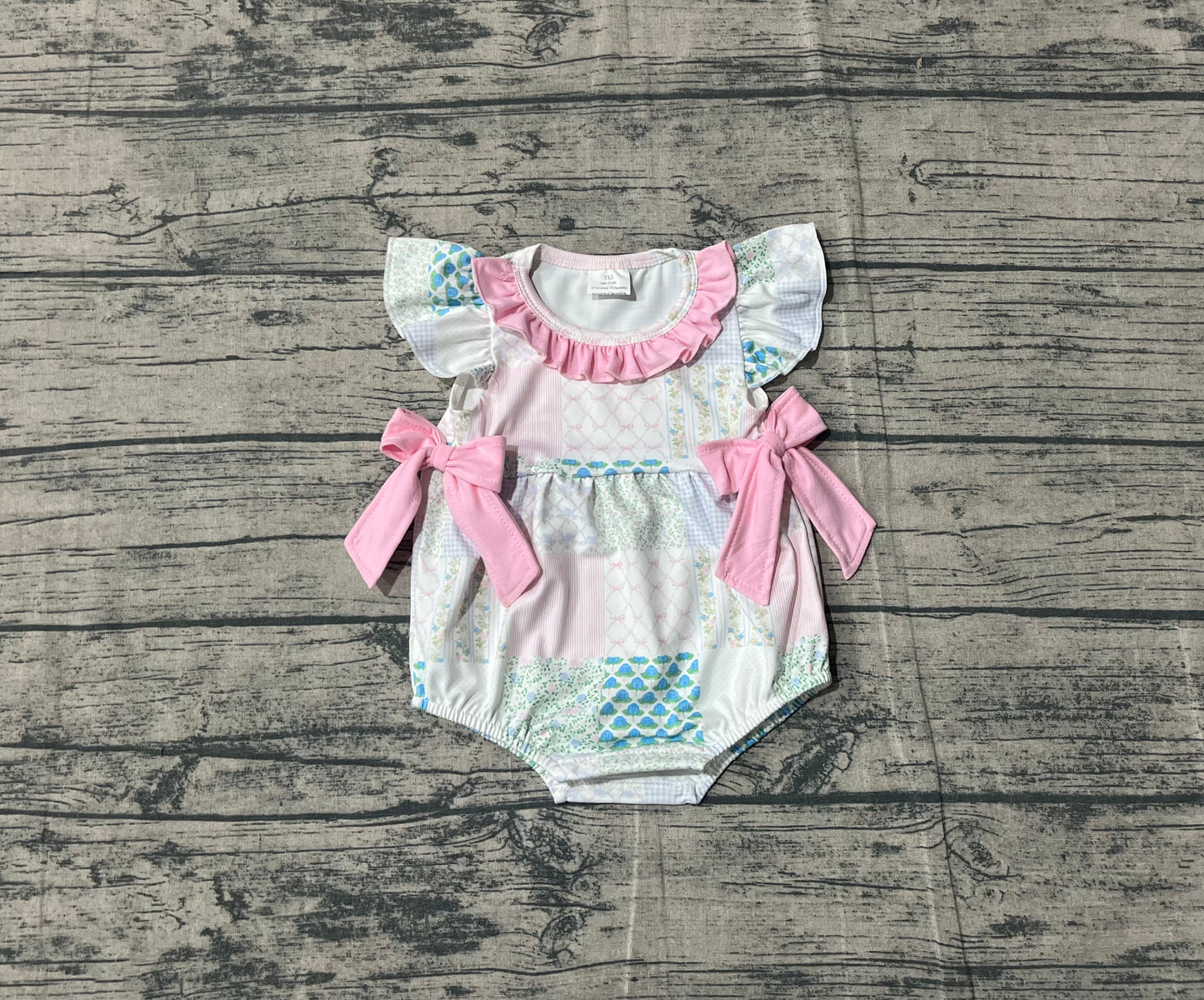 ( No moq ) Preorder Baby Girls Infant Flower Bows Summer Ruffle Bubble Romper