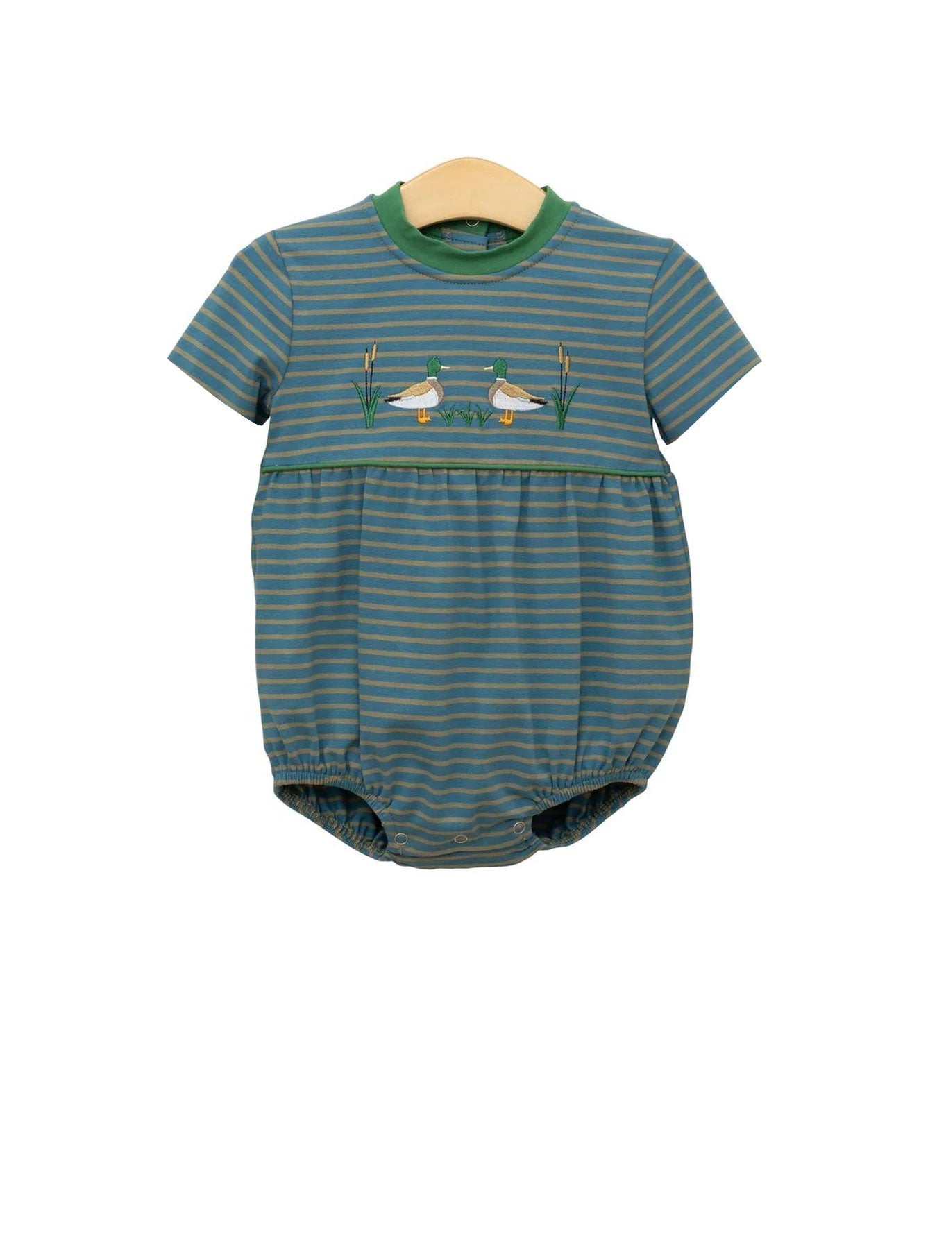 ( Moq 5 ) Preorder Baby Boys Infant Short Sleeves Ducks Stripes Green Bubble Romper