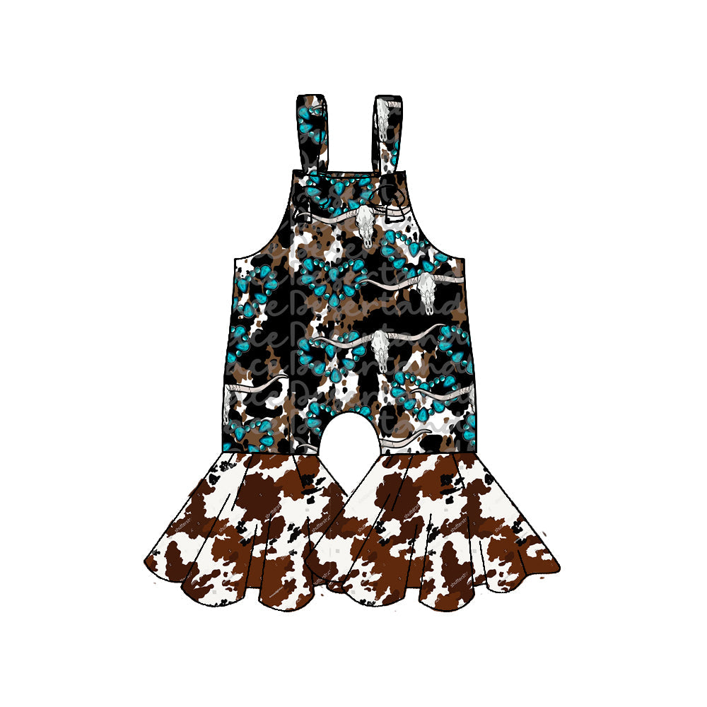 ( Moq 5 ) Preorder Baby Girls Infant Turquoises Cow Bell Pants Jumpsuit