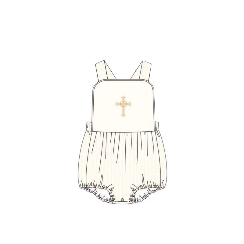( Moq 5 ) Preorder Baby Boys Infant Straps Cross Easter Bubble Romper
