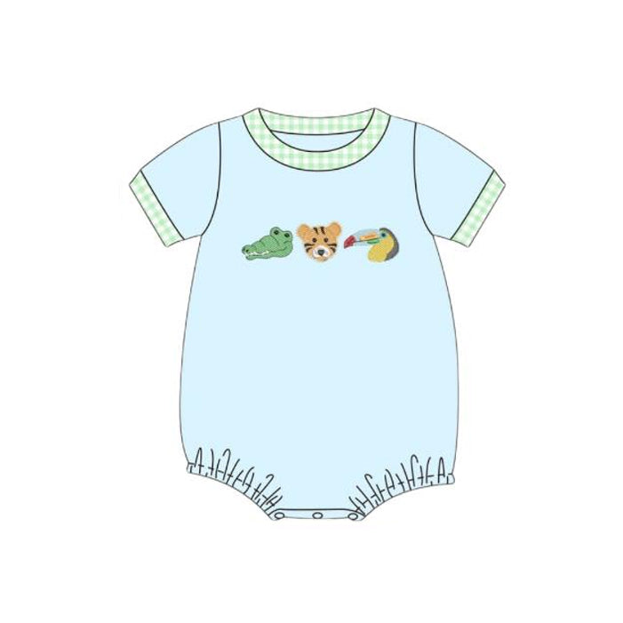 ( Moq 5 ) Preorder Baby Boys Short Sleeves Animals Blue Bubble Summer Romper