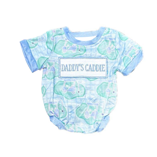 ( Moq 5 ) Preorder Baby Boys Short Sleeves Daddy's Caddie Golf Plaid Bubble Romper