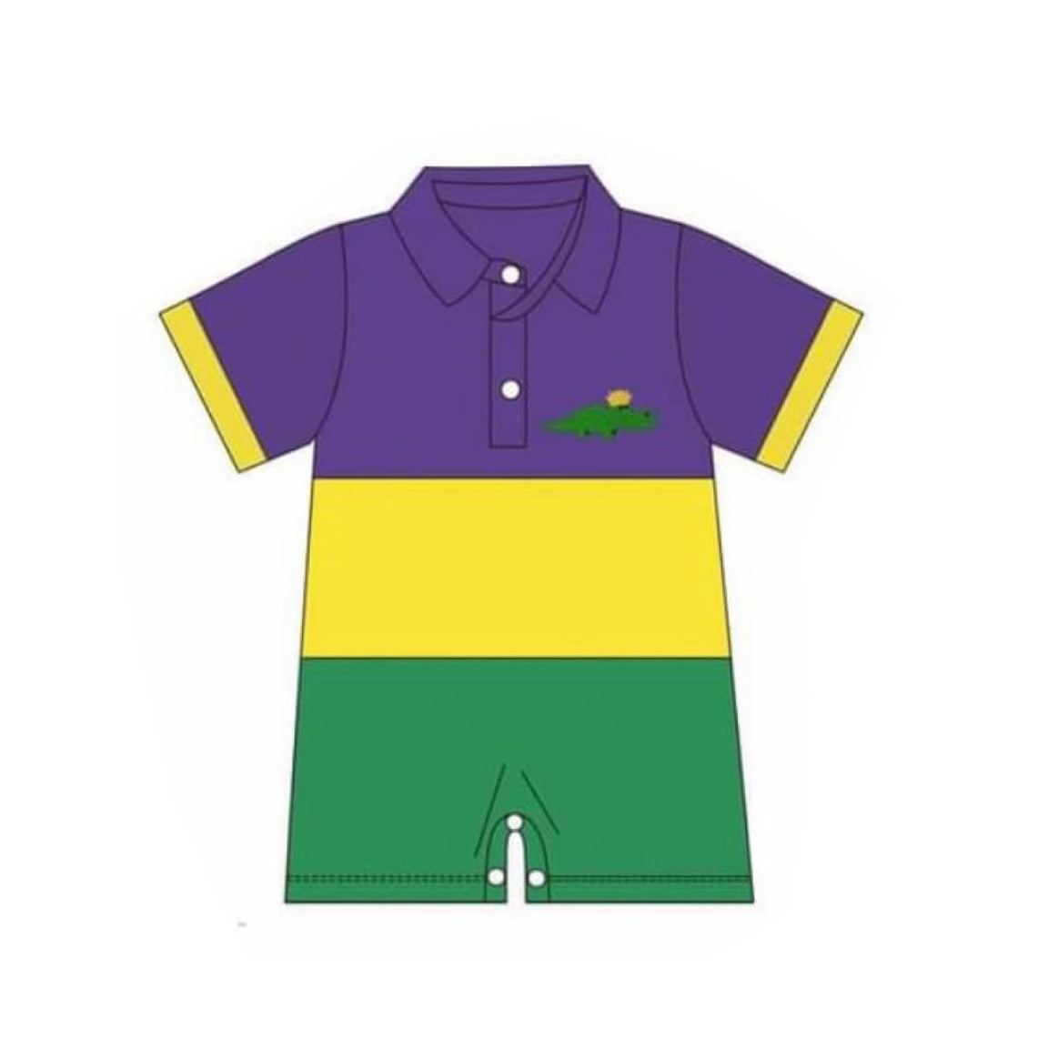 ( Moq 5 ) Preorder Baby Boys Short Sleeves Mardi Gras Buttons Romper