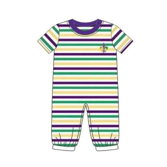 ( Moq 5 ) Preorder Baby Boys Short Sleeves Stripes Mardi Gras Anchors Romper