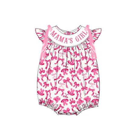 ( Moq 5 ) Preorder Baby Kids Short Sleeves Mamas Girl Pink Bows Bubble Romper