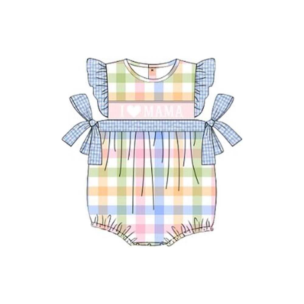 ( Moq 5 ) Preorder Baby Girls I Love Mama Sleeveless Plaid Romper
