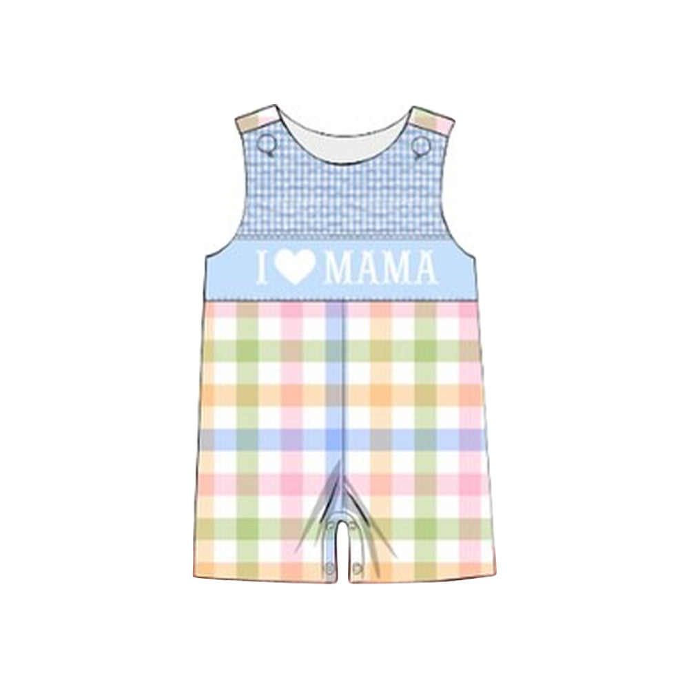 ( Moq 5 ) Preorder Baby Boys I Love Mama Sleeveless Plaid Romper
