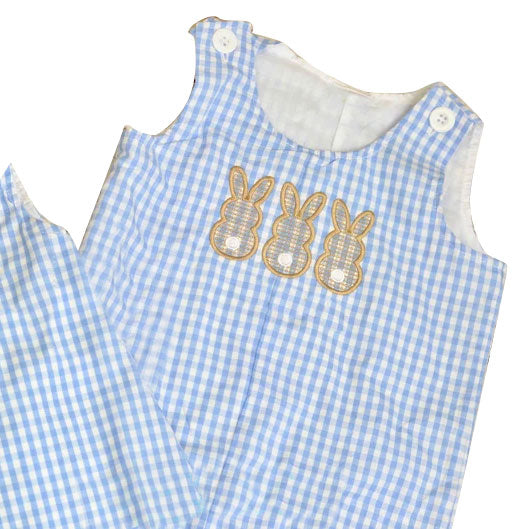 ( Moq 5 ) Preorder Baby Boys Sleeveless Rabbits Blue Plaid Easter Romper