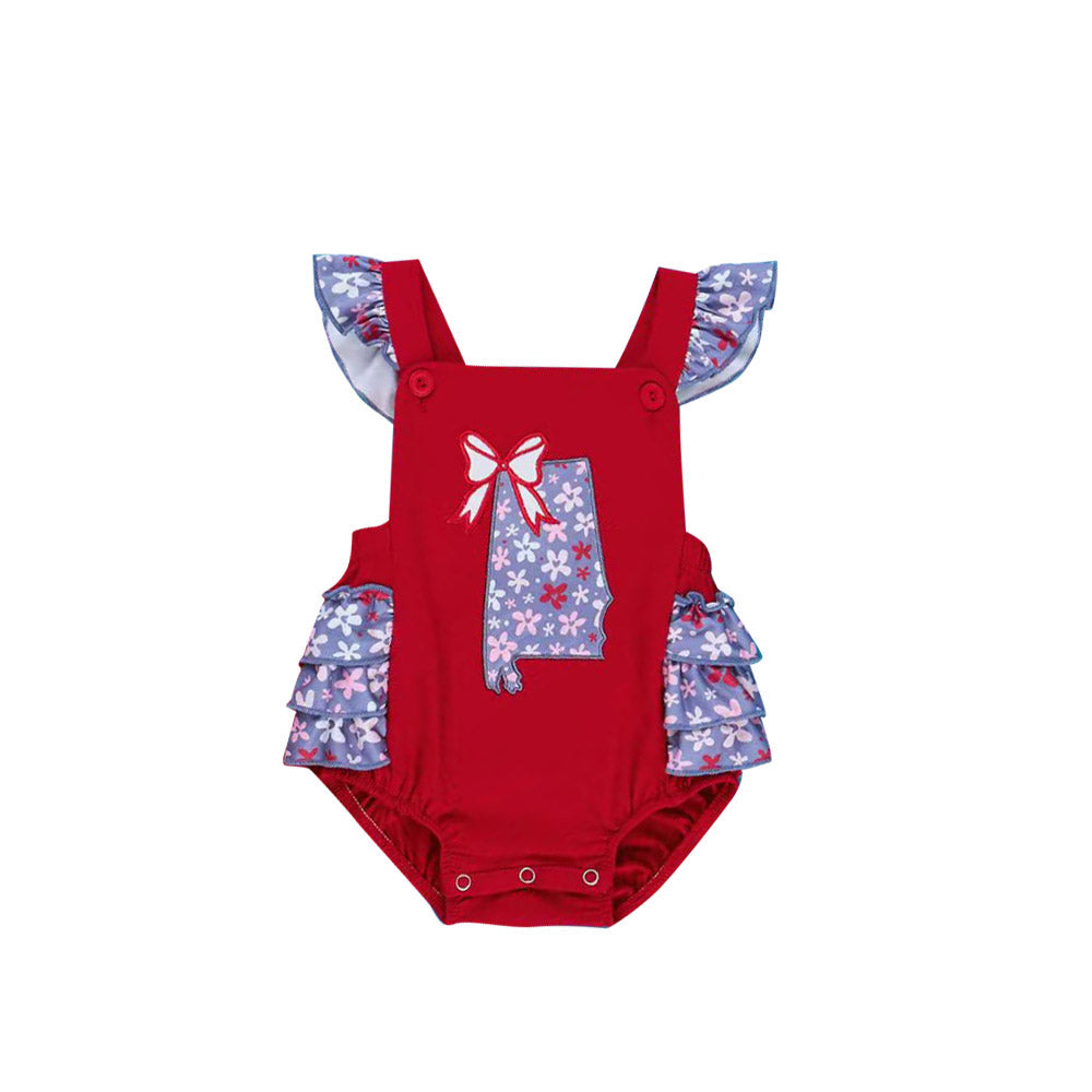 ( Moq 5 ) Preorder Baby Girls Short Sleeves Flower Bows Red Bubble Romper
