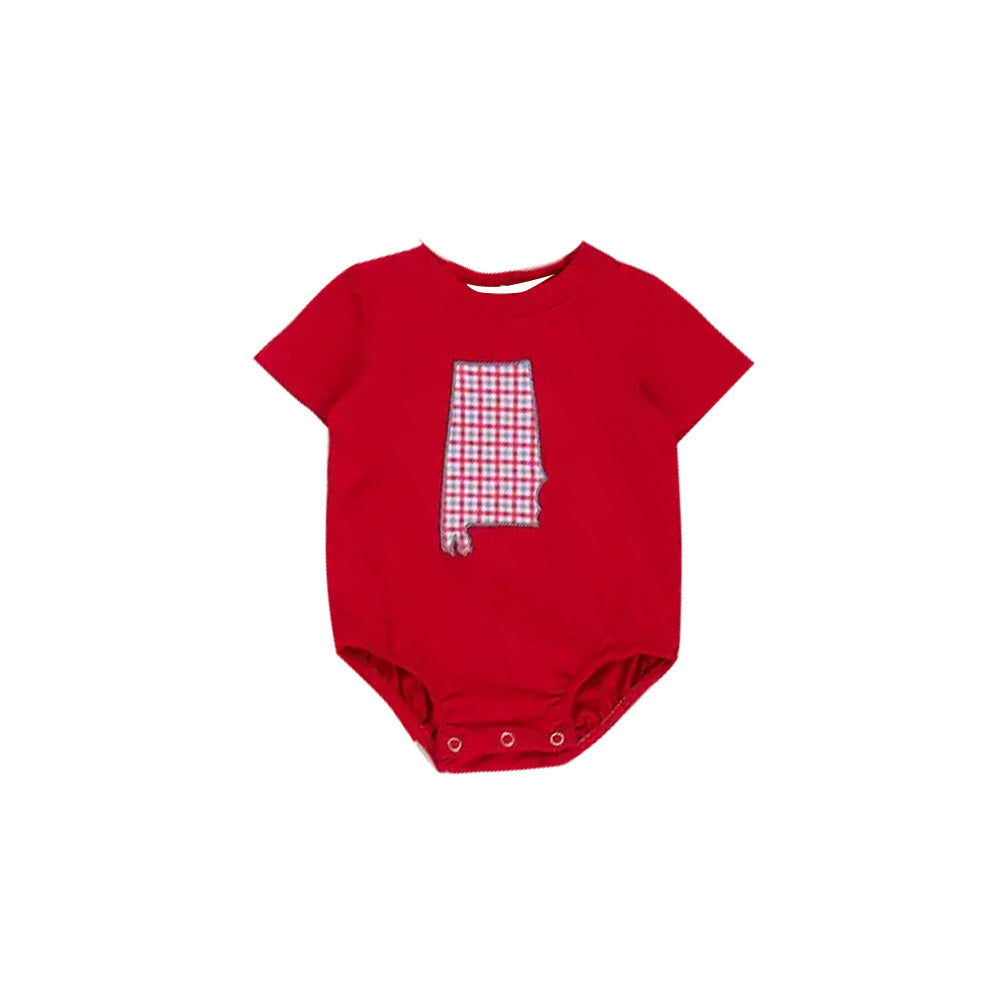 ( Moq 5 ) Preorder Baby Boys Short Sleeves Plaid Red Bubble Romper