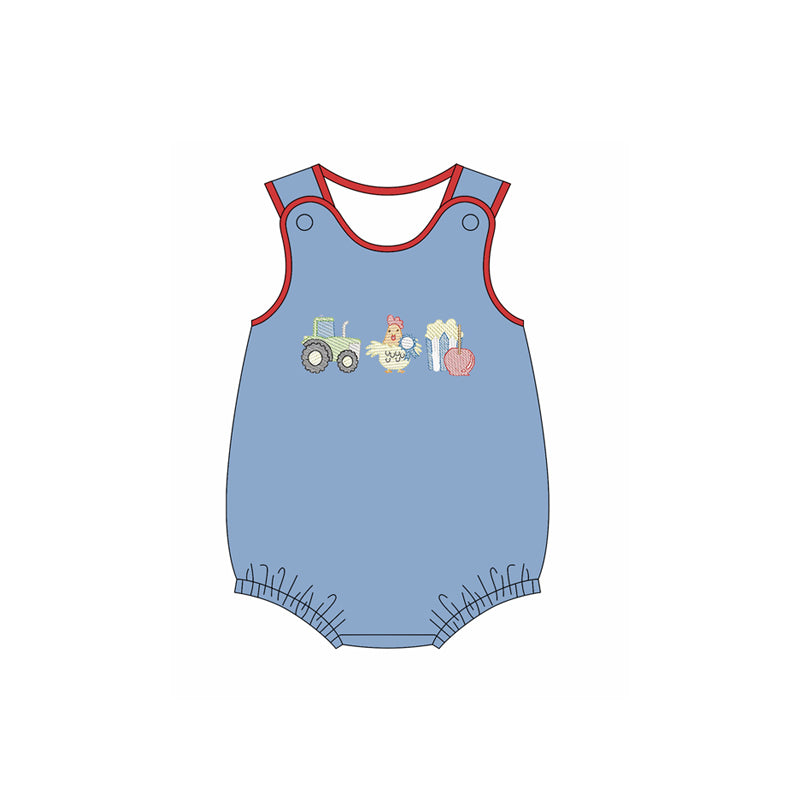 ( Moq 5 ) Preorder Baby Boys Sleeveless Farm Truck Chicken Stripes Bubble Romper