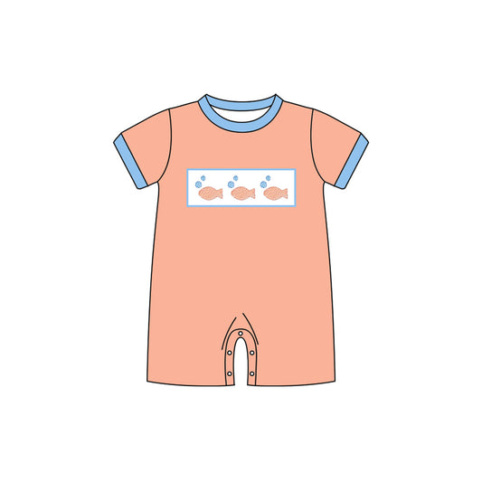 ( Moq 5 ) Preorder Baby Boys Short Sleeves Fish Buttons Romper