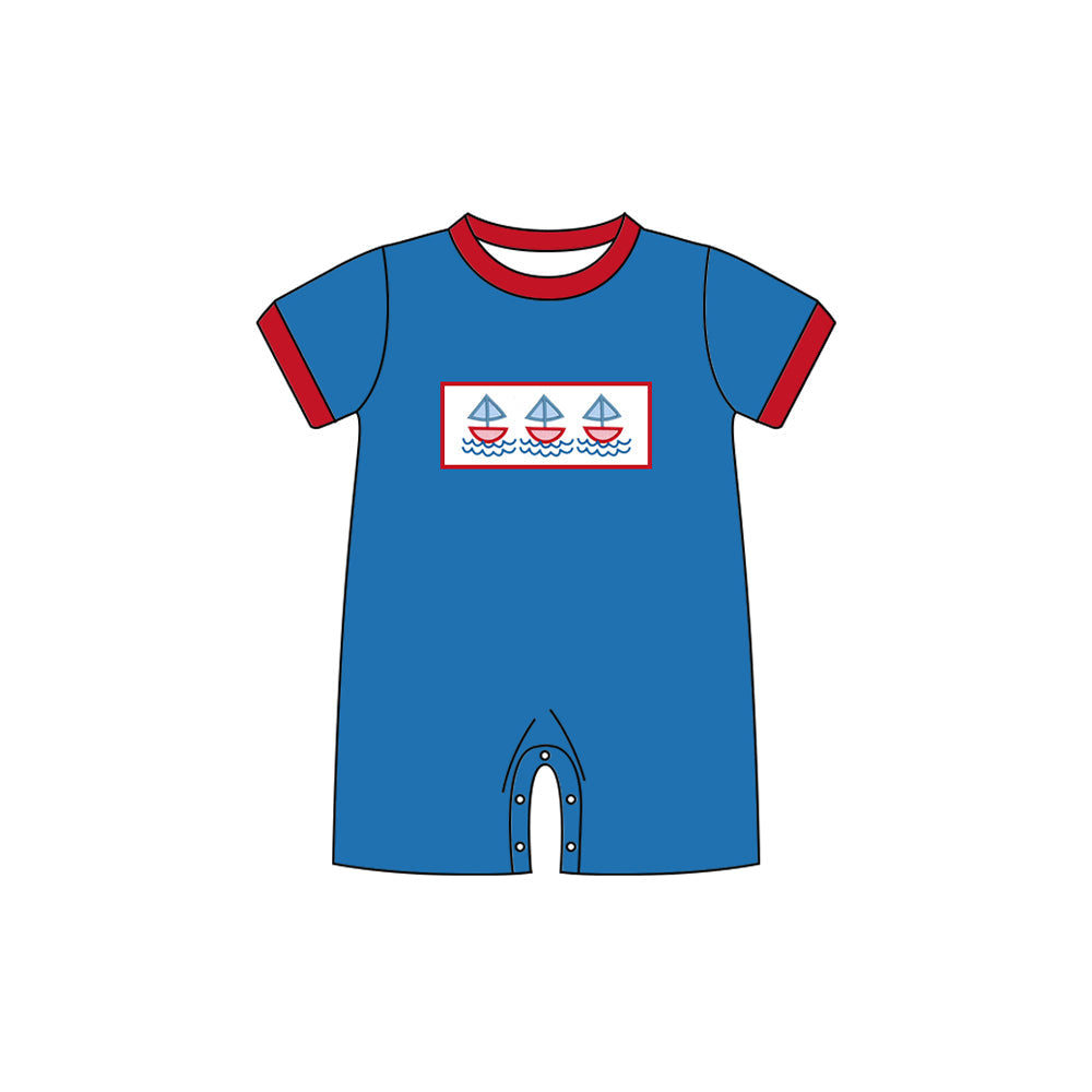 ( Moq 5 ) Preorder Baby Boys Short Sleeves Boats Blue Romper
