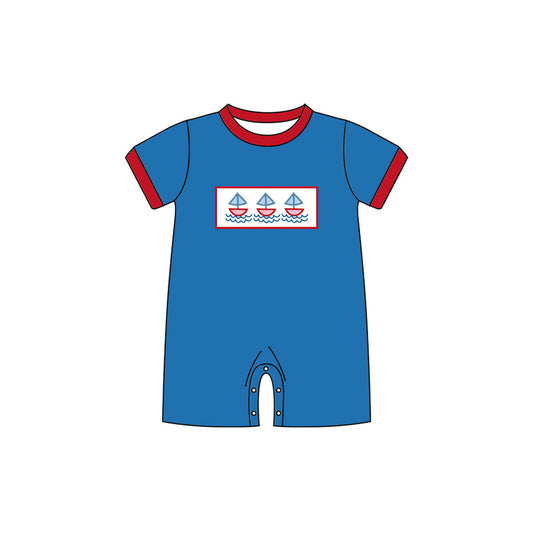 ( Moq 5 ) Preorder Baby Boys Short Sleeves Boats Blue Romper