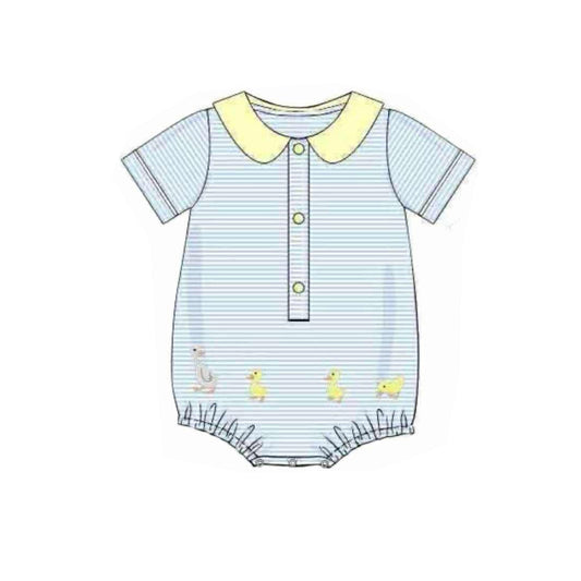 ( Moq 5 ) Preorder Baby Boys Short Sleeves Ducks Stripes Bubble Romper