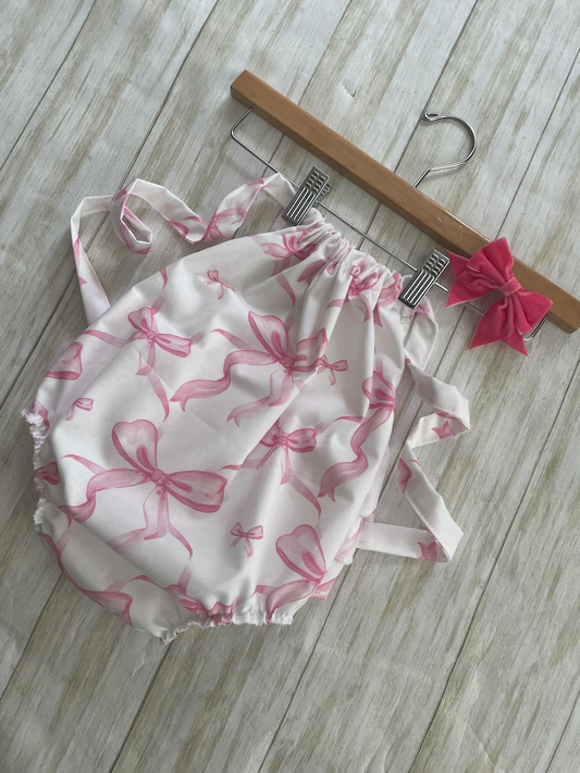 ( Moq 5 ) Preorder Baby Girls Halter Pink Bows Summer Bubble Romper