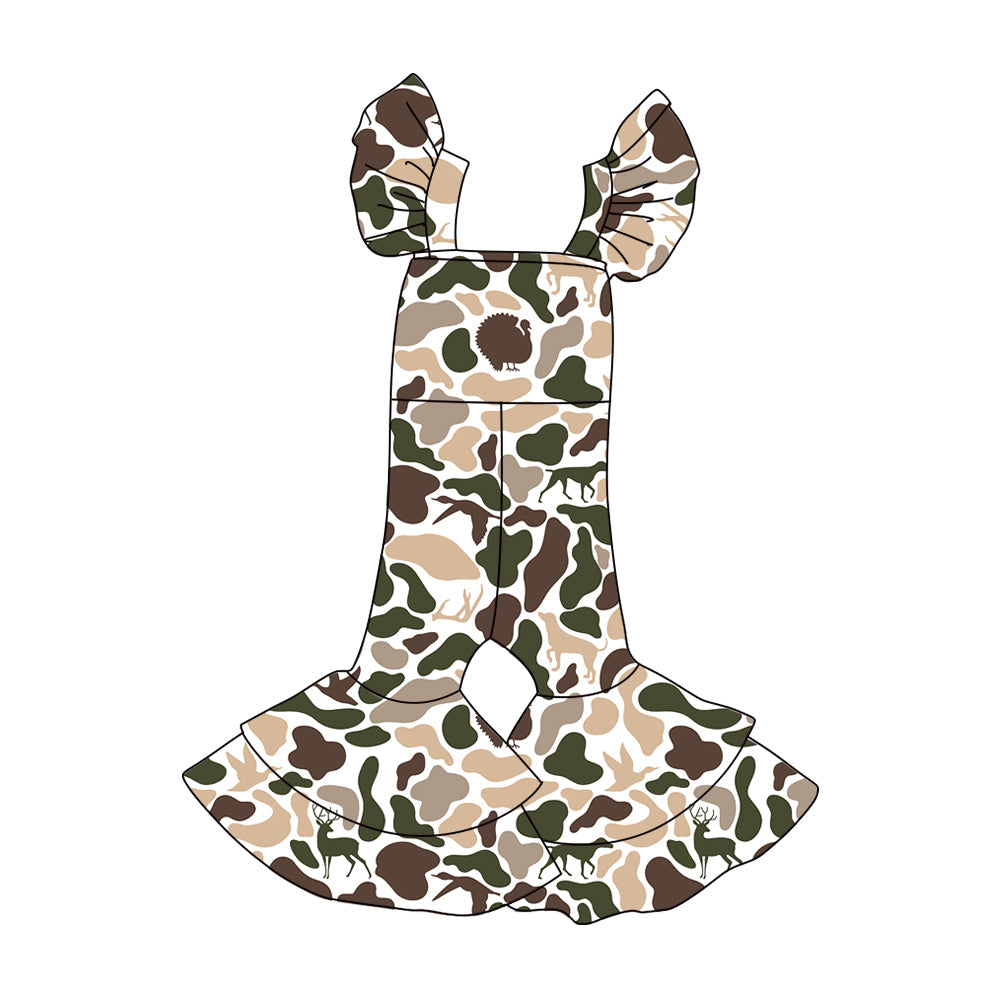 ( Moq 5 ) Preorder Baby Girls Short Sleeves Dogs Ducks turkey Camo Bell Pants Jumpsuit