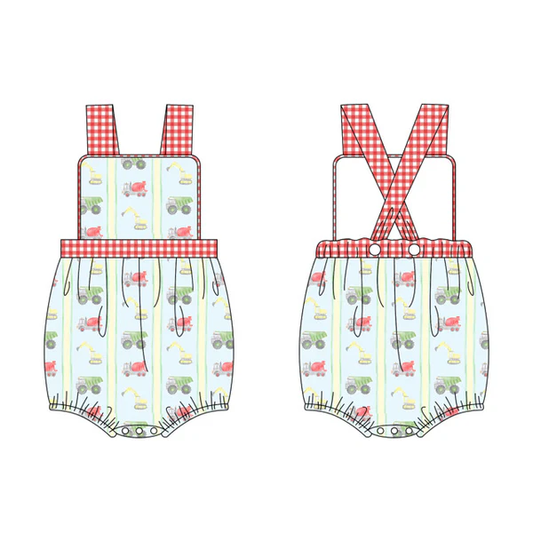 ( Moq 5 ) Preorder Baby Boys Sleeveless Trucks Summer Bubble Romper