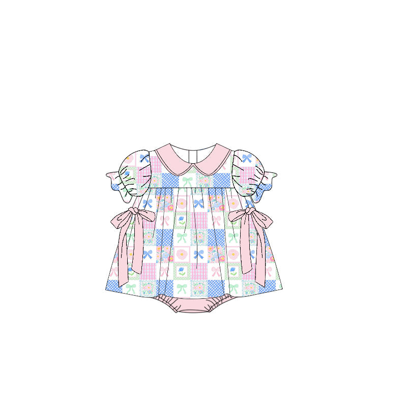 ( Moq 5 ) Preorder Baby Girls Infant Short Sleeves Bows Flower Bubble Romper