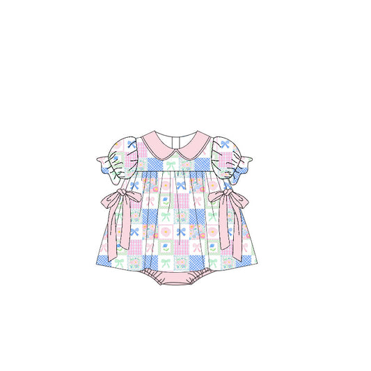 ( Moq 5 ) Preorder Baby Girls Infant Short Sleeves Bows Flower Bubble Romper