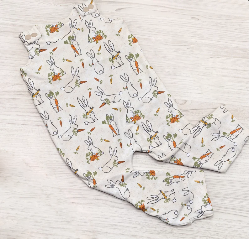 (Pre-order) Baby Boys Kids Sleeveless Rabbits Carrots Easter Romper