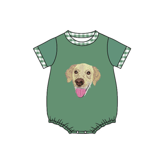 ( Moq 5 ) Preorder Baby Boys Short Sleeves Dog Green Bubble Romper