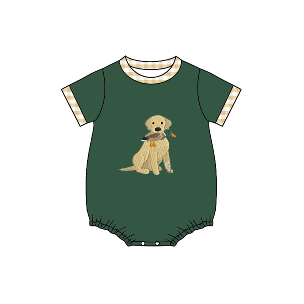 ( Moq 5 ) Preorder Baby Boys Short Sleeves Dog Duck Green Hunting Bubble Romper