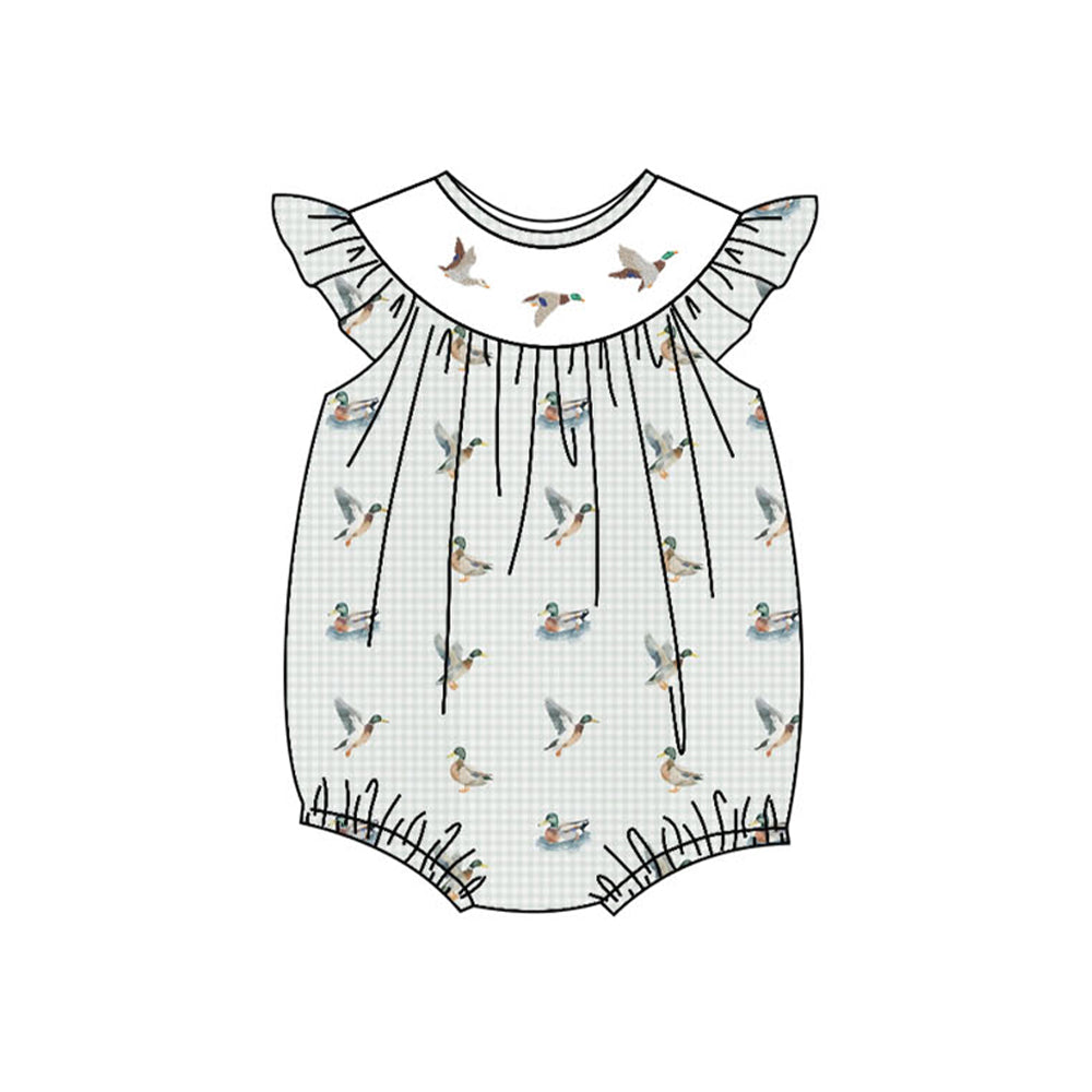( Moq 5 ) Preorder Baby Girls Infant Short Sleeves Ducks Plaid Bubble Romper
