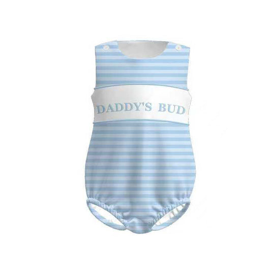 ( Moq 5 ) Preorder Baby Boys Sleeveless Daddy's Bud Blue Stripes Romper