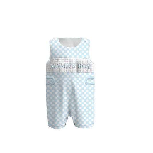 ( Moq 5 ) Preorder Baby Boys Sleeveless Mama's Boy Blue Checked Romper