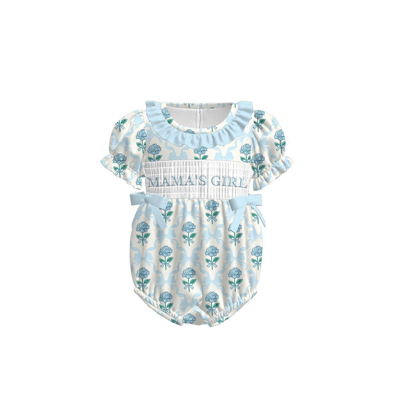 ( Moq 5 ) Preorder Baby Girls Kids Short Sleeves Mama's Girl Flower Bows Bubble Romper
