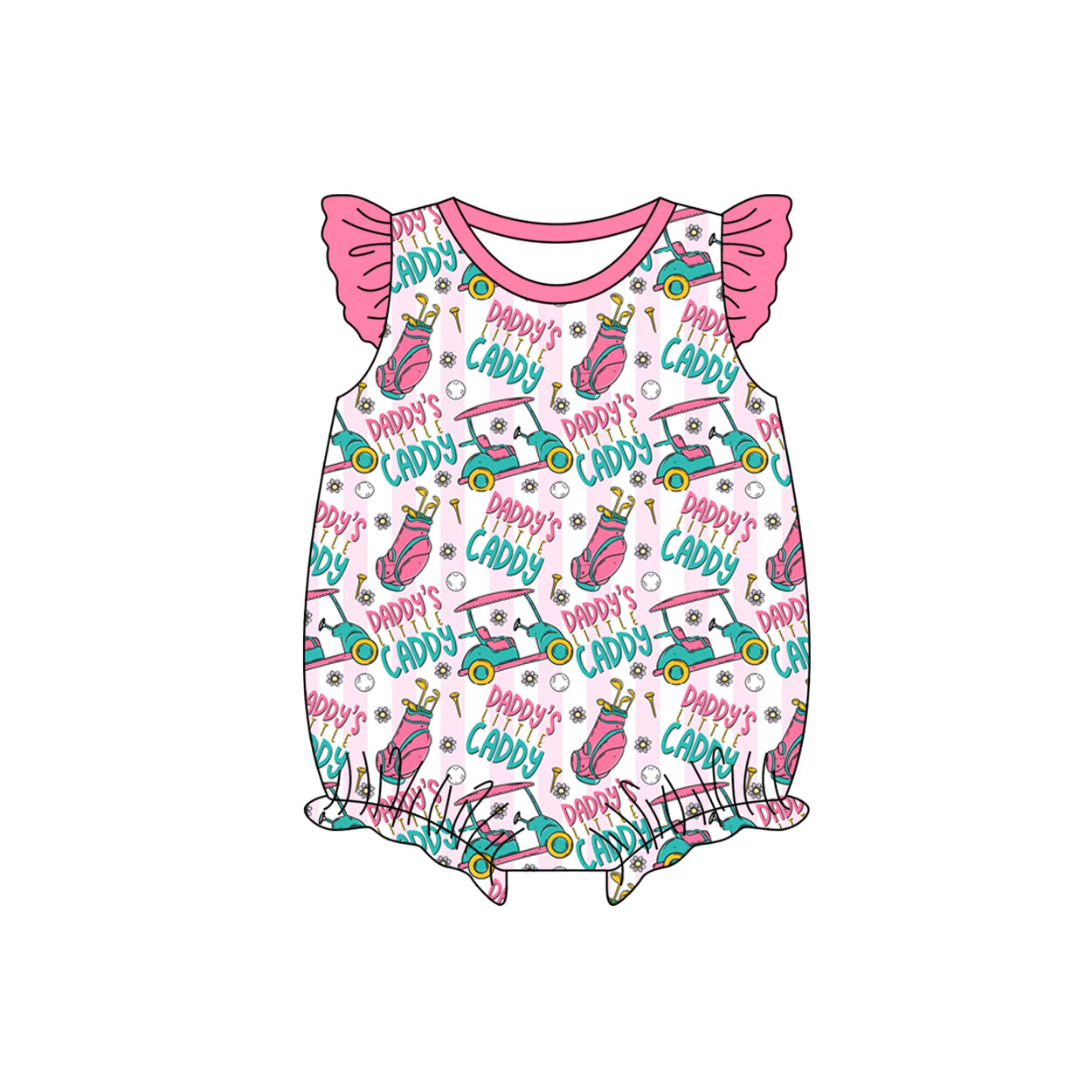 ( Moq 5 ) Preorder Baby Girls Short Sleeves Daddy's Caddy Golf Bubble Romper