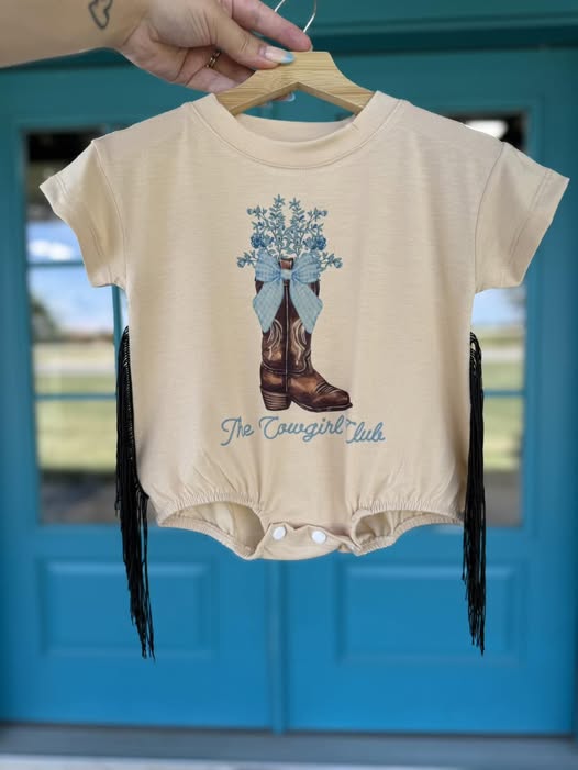 ( Moq 5 ) Preorder Baby Girls Short Sleeves Flower Boot Tassel Bubble Romper