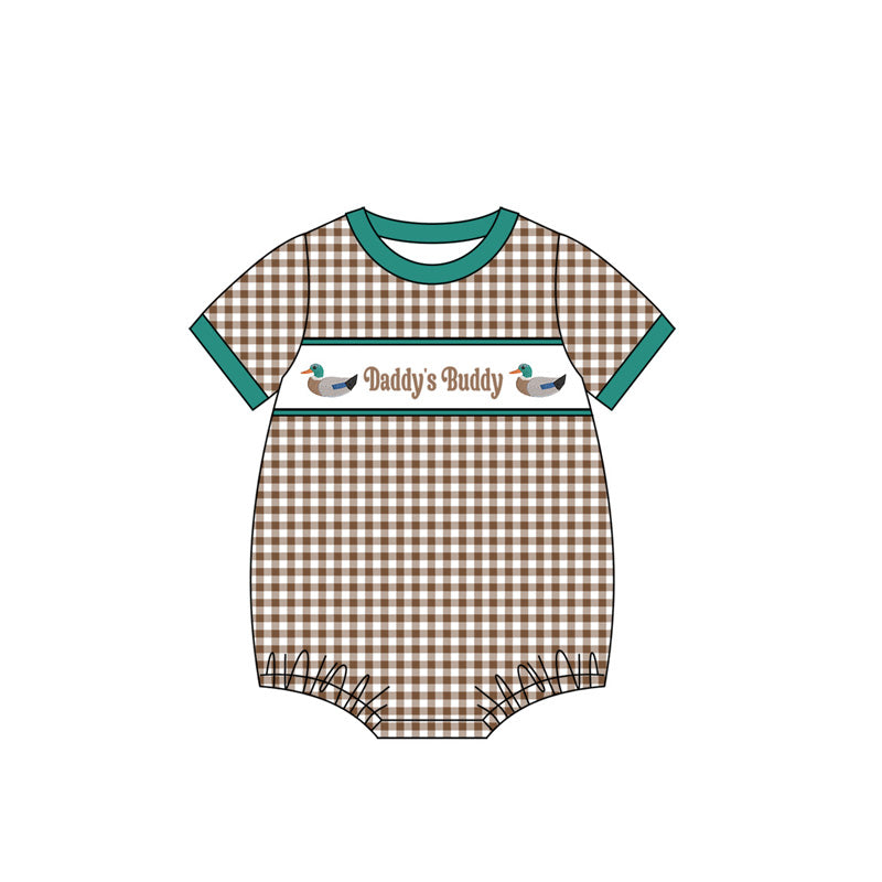 ( Moq 5 ) Preorder Baby Boys Short Sleeves Ducks Daddy Buddy Plaid Bubble Romper