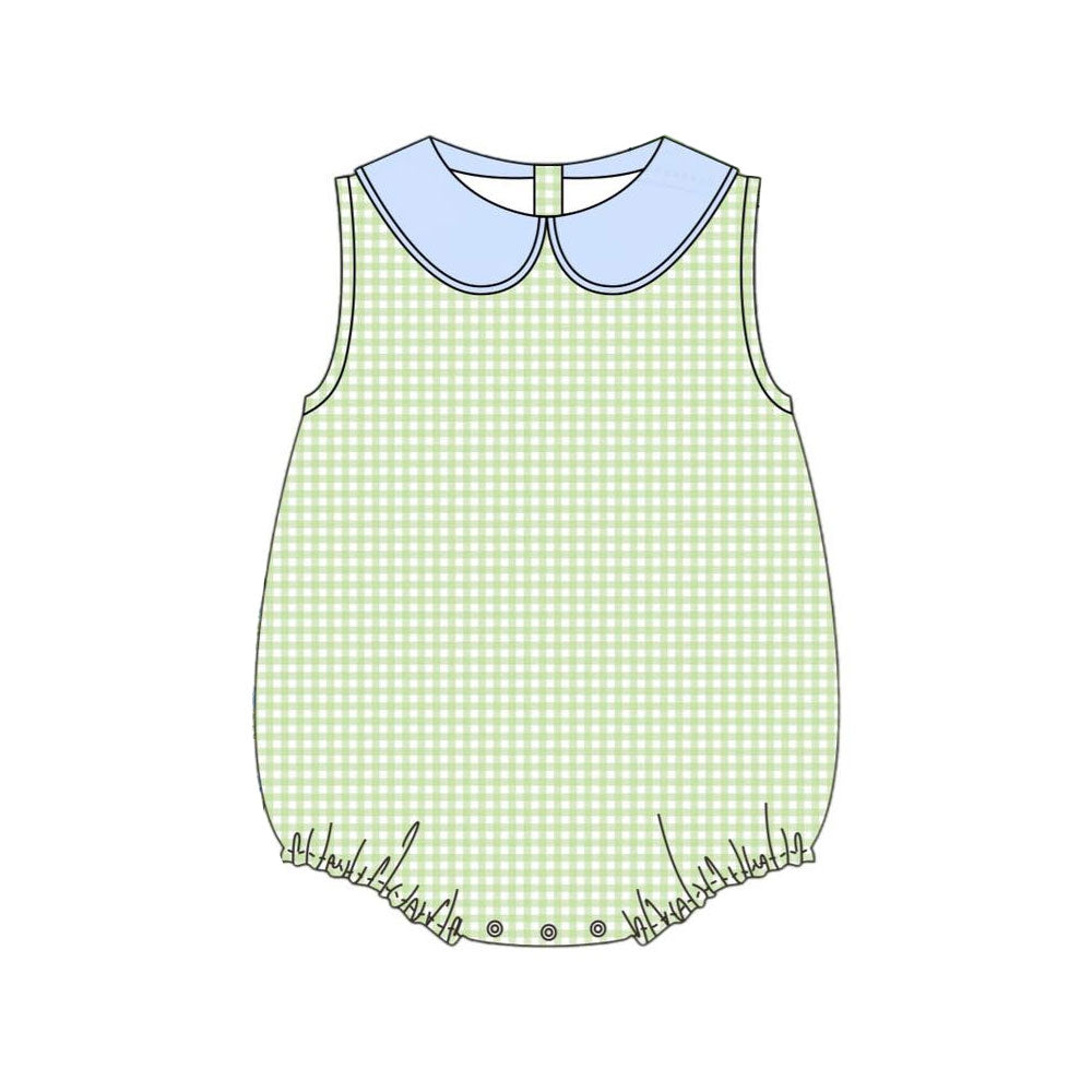 ( Moq 5 ) Preorder Baby Boys Sleeveless Green Plaid Bubble Romper