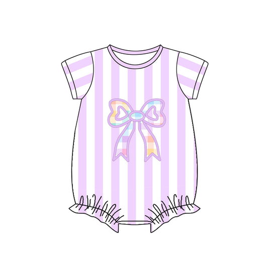 ( Moq 5 ) Preorder Baby Girls Short Sleeves Stripes Bows Bubble Romper