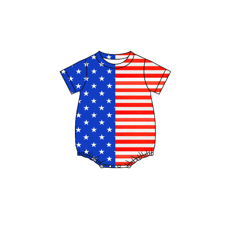 ( Moq 5 ) Preorder Baby Boys Short Sleeves Stars Stripes July 4th Bubble Romper