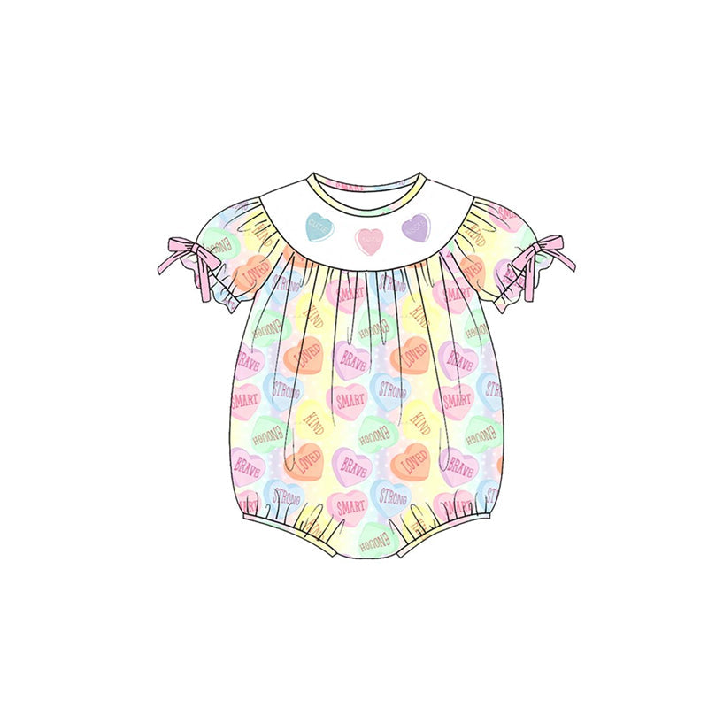 ( Moq 5 ) Preorder Baby Girls Bows Short Sleeves Hearts Valentine Bubble Romper