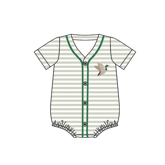 ( Moq 5 ) Preorder Baby Boys Short Sleeves Ducks Stripes Buttons Bubble Romper