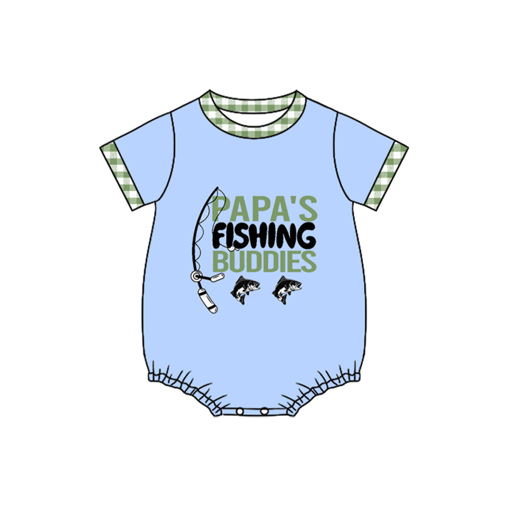 ( Moq 5 ) Preorder Baby Boys Short Sleeves Papa's Fishing Plaid Bubble Romper
