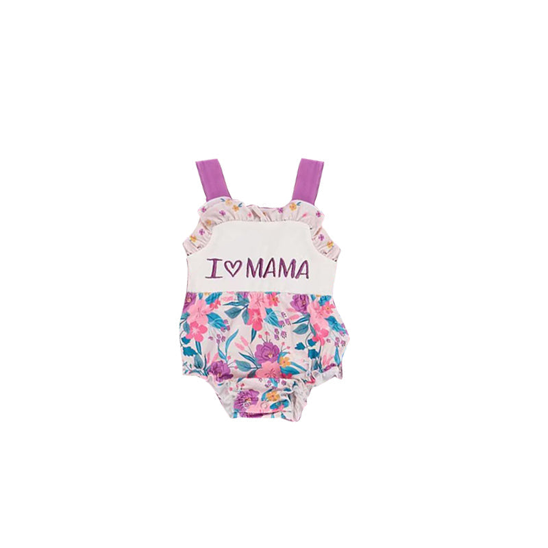 ( Moq 5 ) Preorder Baby Girls Straps I Love MAMA Flower Bubble Romper