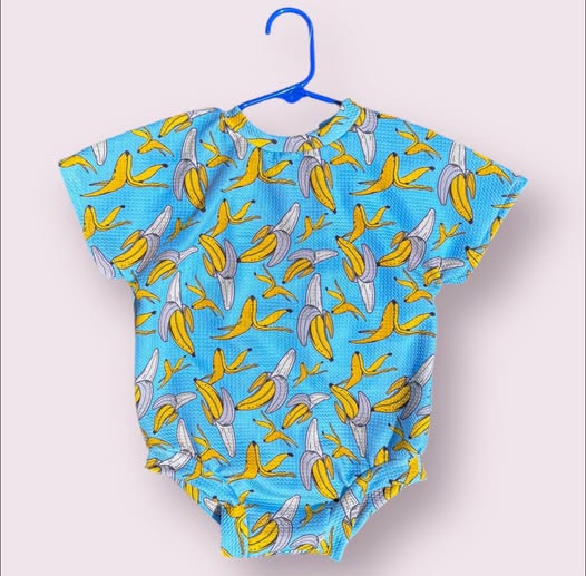( Moq 5 ) Preorder Baby Kids Infant Short Sleeves Banana Blue Bubble Romper