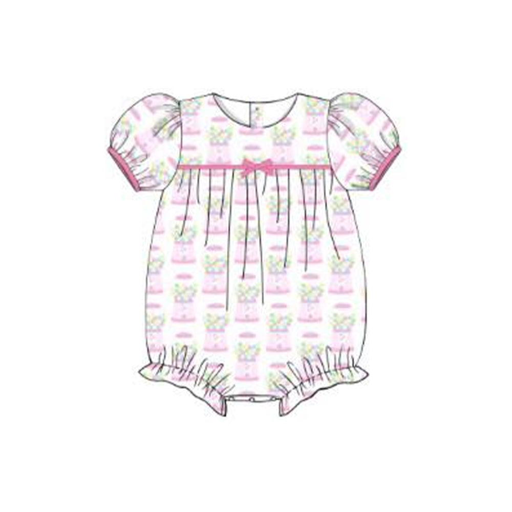 ( Moq 5 ) Preorder Baby Girls Short Sleeves Bubbles Machines Print Bubble Romper