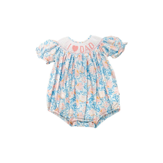 ( Moq 5 ) Preorder Baby Girls Short Sleeves I Love Dad Flower Bubble Romper