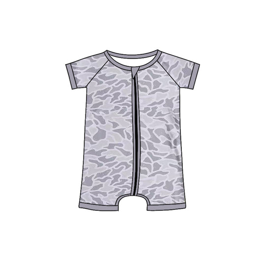 ( Moq 5 ) Preorder Baby Boys Infant Short Sleeves Grey Camo Zipper Romper
