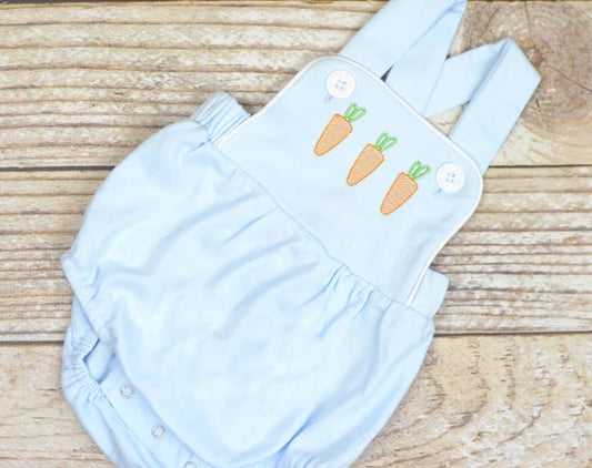 ( Moq 5 ) Preorder Baby Boys Infant Carrots Easter Blue Bubble Romper