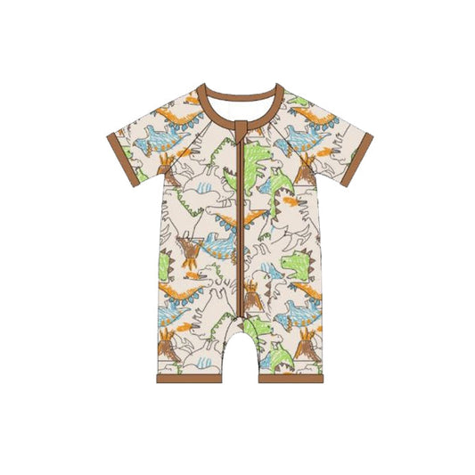 ( Moq 5 ) Preorder Baby Boys Infant Short Sleeves Dinosaurs Zipper Romper