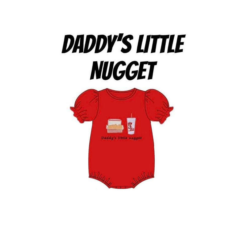 ( Moq 5 ) Preorder Baby Girls Red Short Sleeves Chicken Daddy'S Bubble Romper
