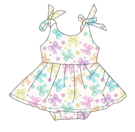 ( Moq 5 ) Preorder Baby Girls Straps Bows Flower Bummie Ruffle Romper